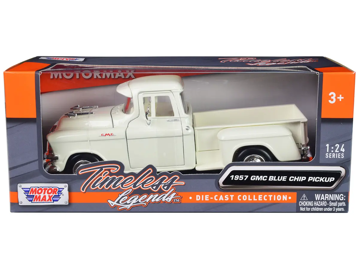 1957 Gmc Blue Chip Pickup Truck White "Timeless Legends" Series 1/24 Diecast Model By Motormax 1
