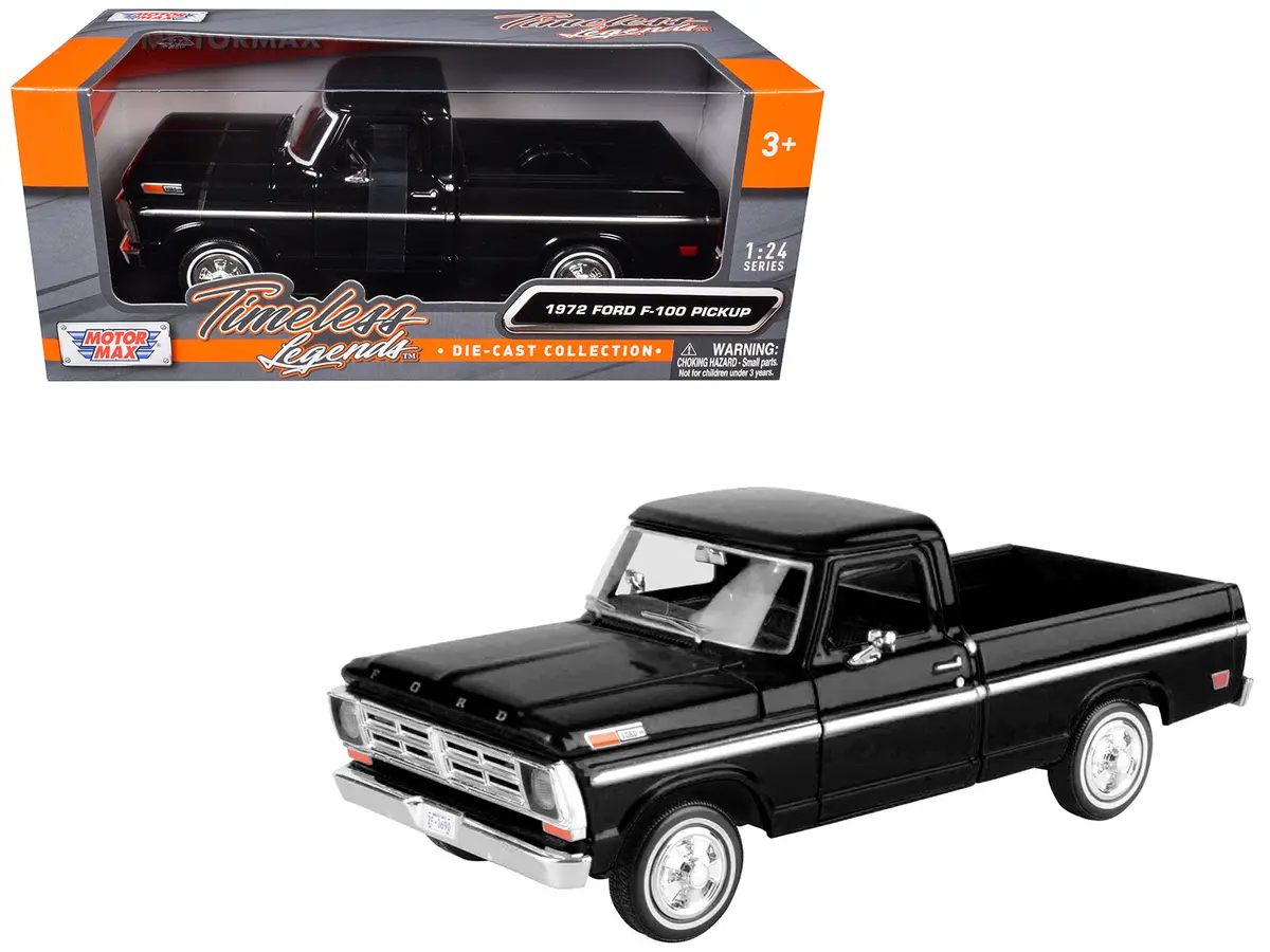 1972 Ford F-100 Pickup Truck Black "Timeless Legends" Series 1/24 Diecast Model By Motormax 1