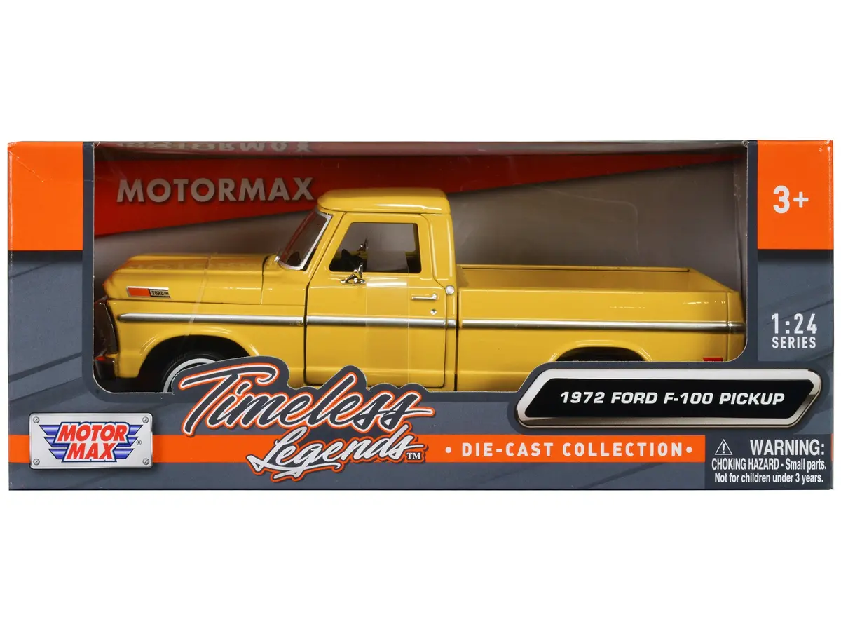 1972 Ford F-100 Pickup Truck Yellow "Timeless Legends" Series 1/24 Diecast Model By Motormax 1