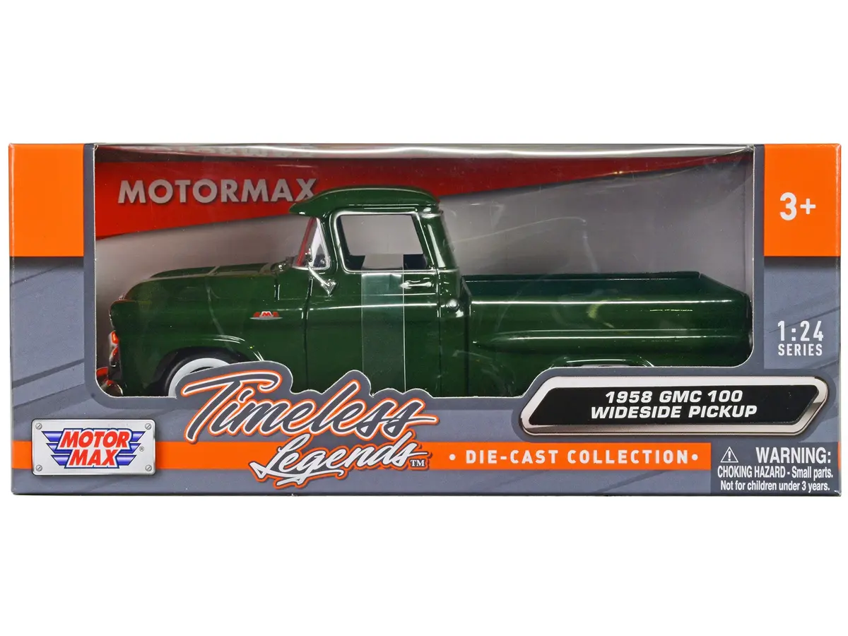 1958 Gmc 100 Wideside Pickup Truck Green "Timeless Legends" Series 1/24 Diecast Model By Motormax 1