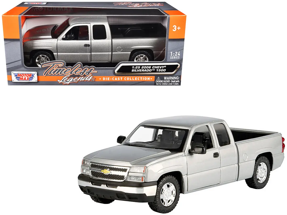 2006 Chevrolet Silverado 1500 Pickup Truck Gray Metallic "Timeless Legends" Series 1/25 Diecast Model Car By Motormax 1