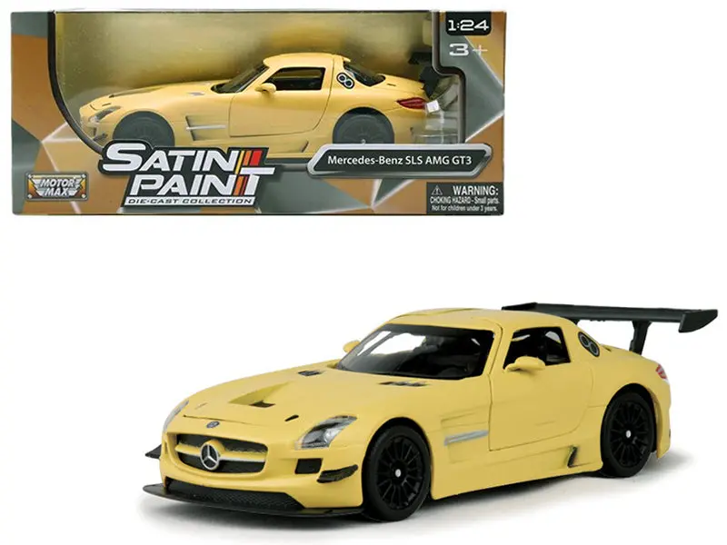 Mercedes Benz Sls Amg Gt3 Matte Yellow 1/24 Diecast Model Car By Motormax 1