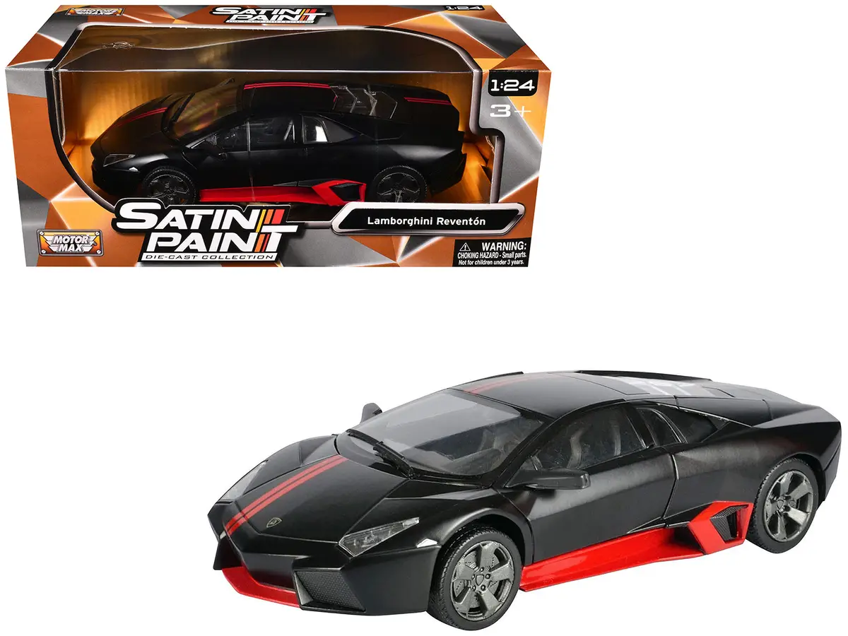 Lamborghini Reventon Matte Black With Red Stripes "Satin Paint" Series 1/24 Diecast Model Car By Motormax 1