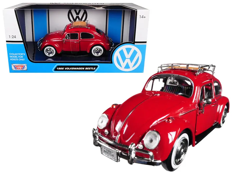 1966 Volkswagen Classic Beetle Red 1/24 Diecast Model Car By Motormax 1