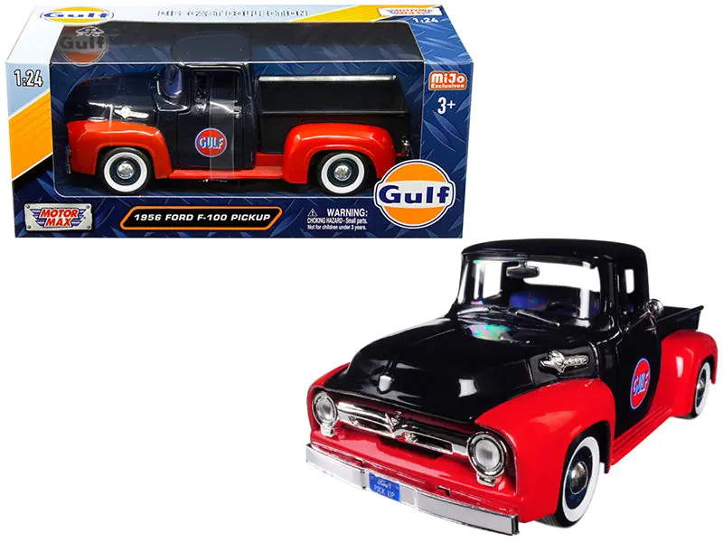 1956 Ford F-100 Pickup Truck "Gulf" Dark Blue And Red 1/24 Diecast Model By Motormax 1