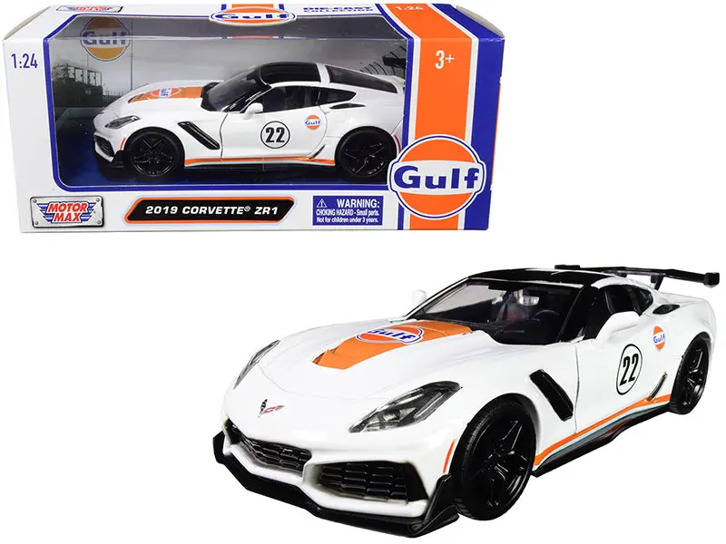 2019 Chevrolet Corvette Zr1 #22 "Gulf Oil" White With Orange Stripes And Black Top 1/24 Diecast Model Car By Motormax 1
