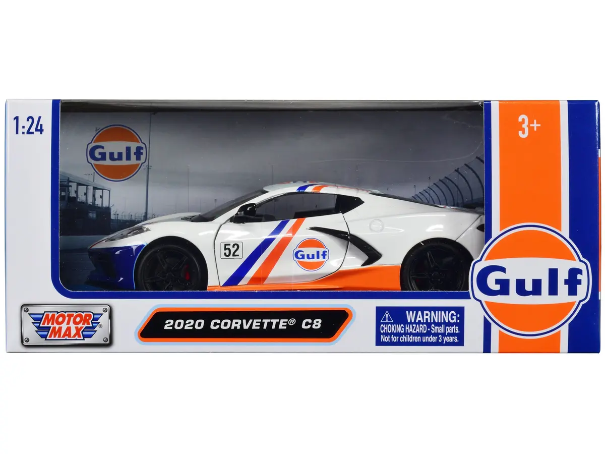 2020 Chevrolet Corvette C8 #52 White And Light Blue With Stripes "Gulf Oil" "Gulf Die-Cast Collection" 1/24 Diecast Model Car By Motormax 1