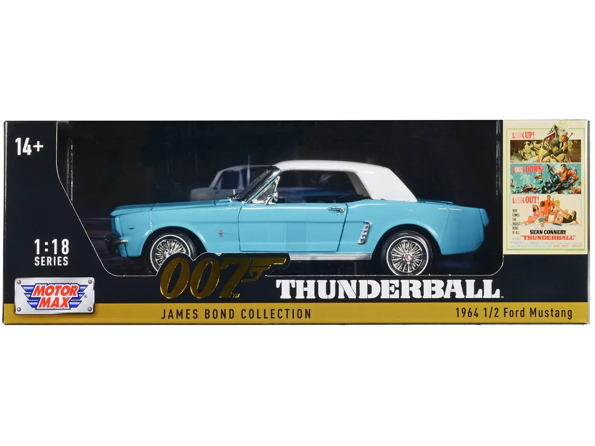1964 1/2 Ford Mustang Light Blue With White Top James Bond 007 "Thunderball" (1965) Movie "James Bond Collection" Series 1/18 Diecast Model Car By Motormax 1