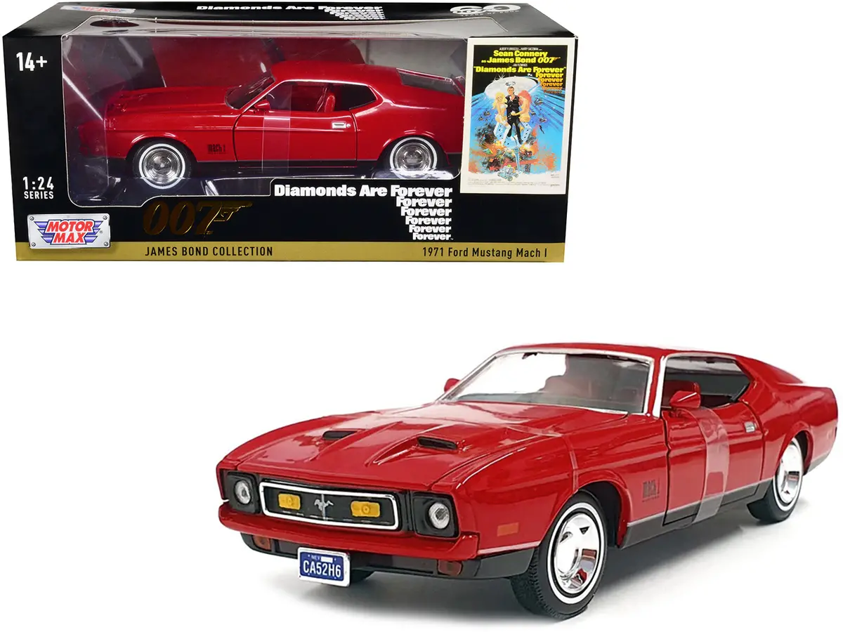 1971 Ford Mustang Mach 1 Red James Bond 007 "Diamonds Are Forever" (1971) Movie "James Bond Collection" Series 1/24 Diecast Model Car By Motormax 1