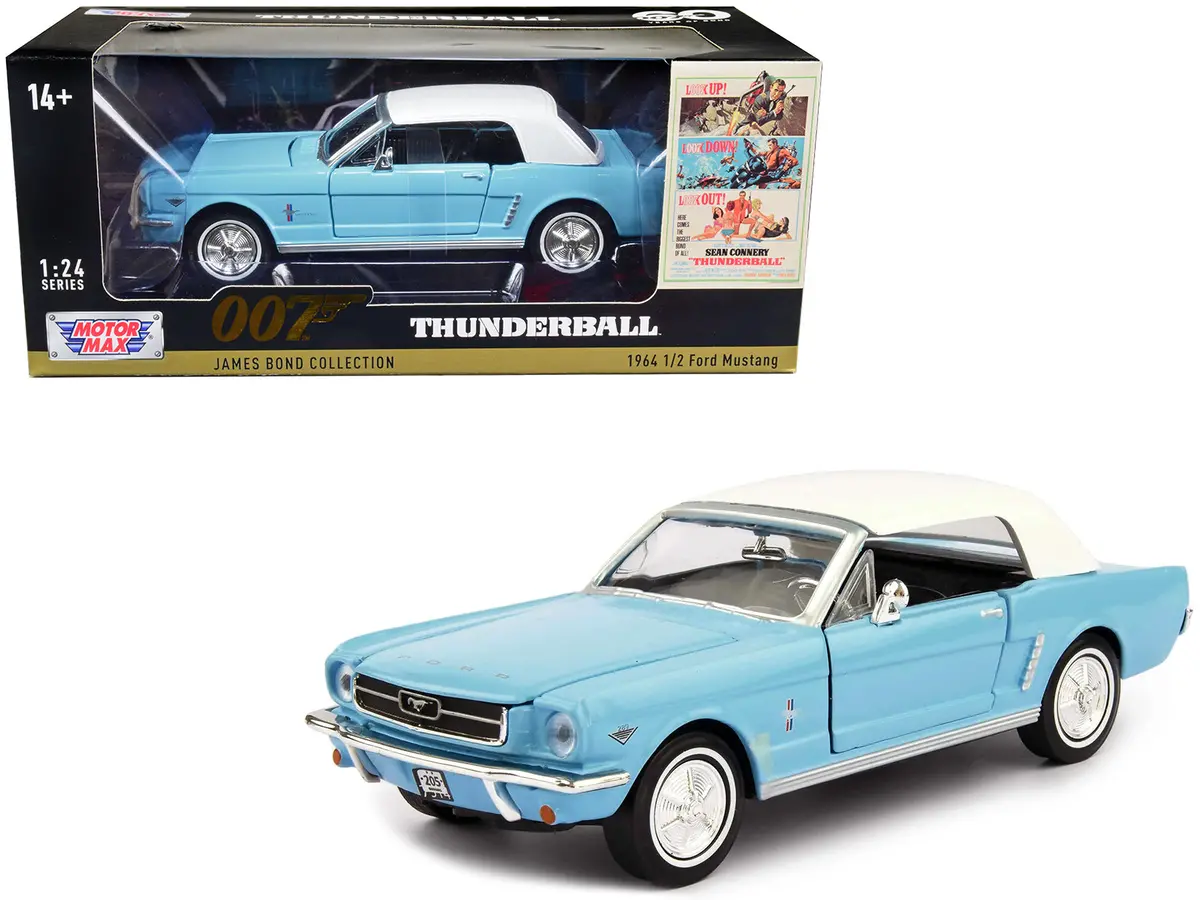 1964 1/2 Ford Mustang Light Blue With White Top James Bond 007 "Thunderball" (1965) Movie "James Bond Collection" Series 1/24 Diecast Model Car By Motormax 1