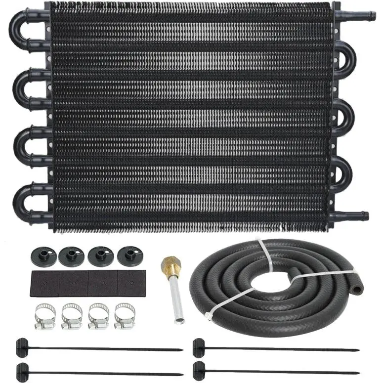 8 Row Aluminum 6An Automotive Transmission Oil Cooler 3/8" Hose Line Kit 1