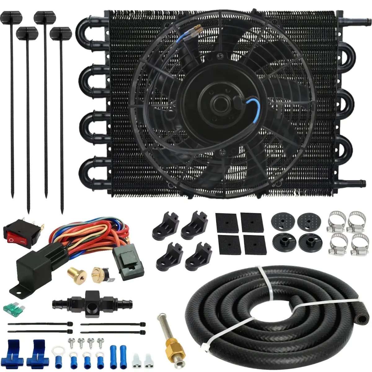 8 Row Engine Transmission Oil Cooler Electric Fan 6An Temperature Switch Kit 1