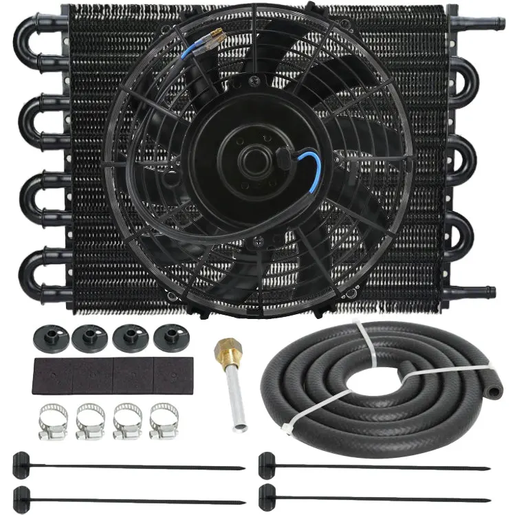 8 Row Aluminum 6An 3/8 Engine Transmission Oil Cooler Electric Fan Kit 1