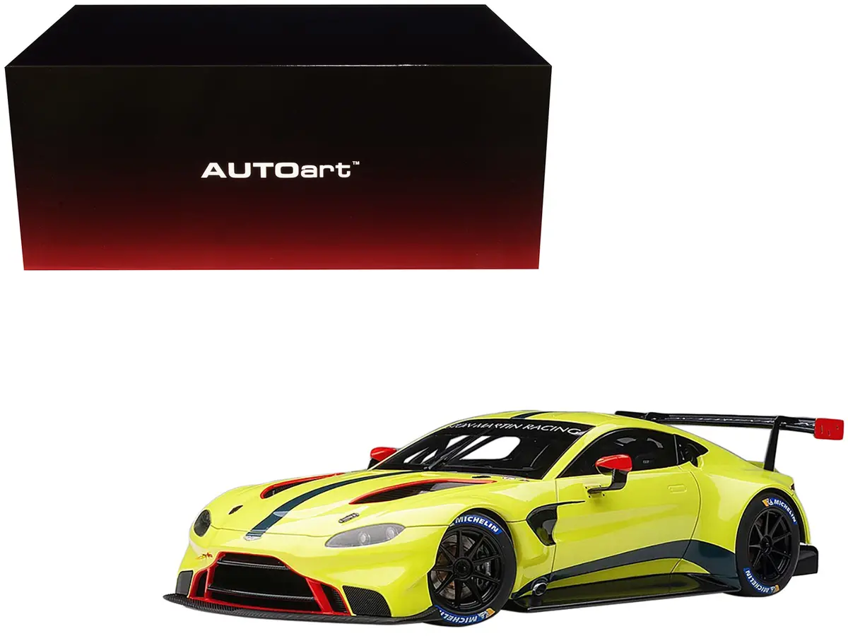 2018 Aston Martin Vantage Gte Le Mans Pro Presentation Car Lemon Green Metallic With Carbon And Red Accents "Aston Martin Racing" 1/18 Model Car By Autoart 1