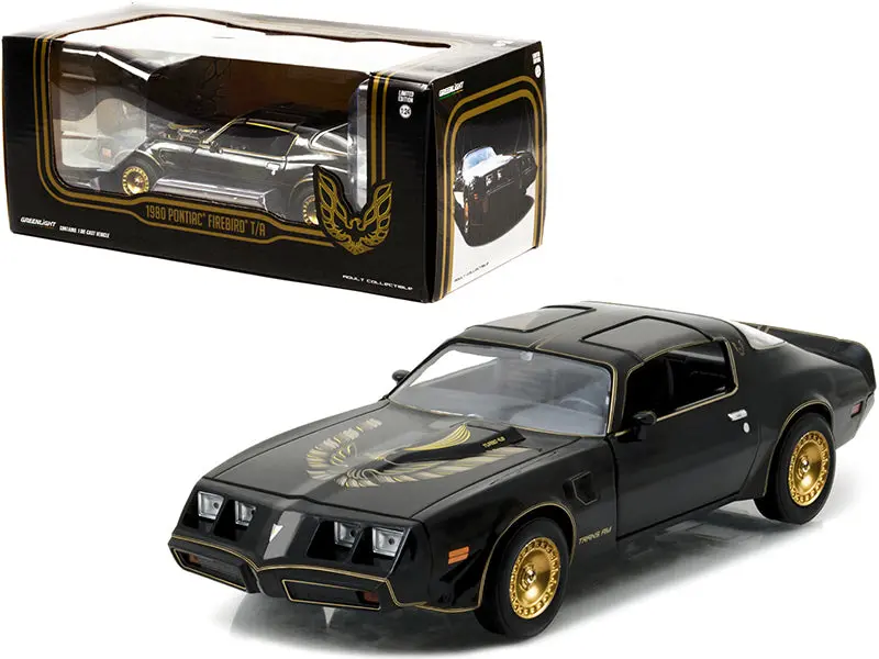 1980 Pontiac Firebird Trans Am T/A Turbo 4.9L Starlite Black With Golden Eagle Hood And Stripes 1/24 Diecast Model Car By Greenlight 1