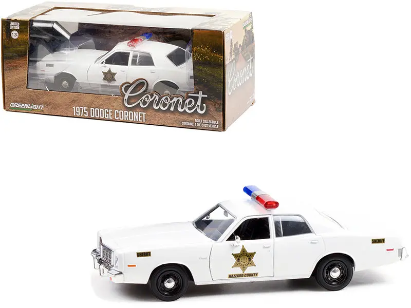 1975 Dodge Coronet White "Hazzard County Sheriff" 1/24 Diecast Model Car By Greenlight 1