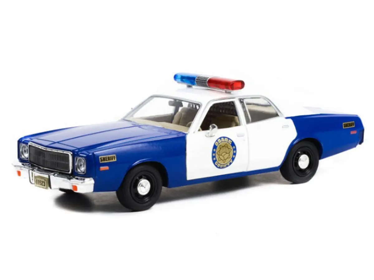 1975 Plymouth Fury "Osage County Sheriff" Blue And White 1/24 Diecast Model Car By Greenlight 2