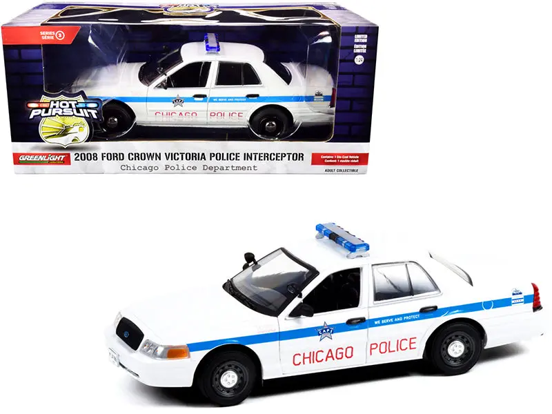 2008 Ford Crown Victoria Police Interceptor "Caps" White With Blue Stripes "Chicago Police Department" "Hot Pursuit" Series 1/24 Diecast Model Car By Greenlight 1