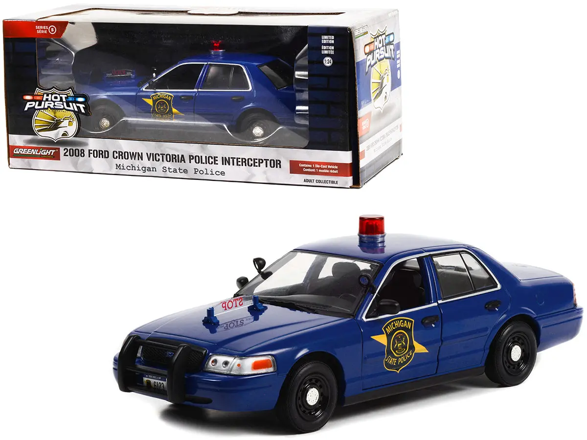 2008 Ford Crown Victoria Police Interceptor Dark Blue "Michigan State Police" "Hot Pursuit" Series 1/24 Diecast Model Car By Greenlight 1