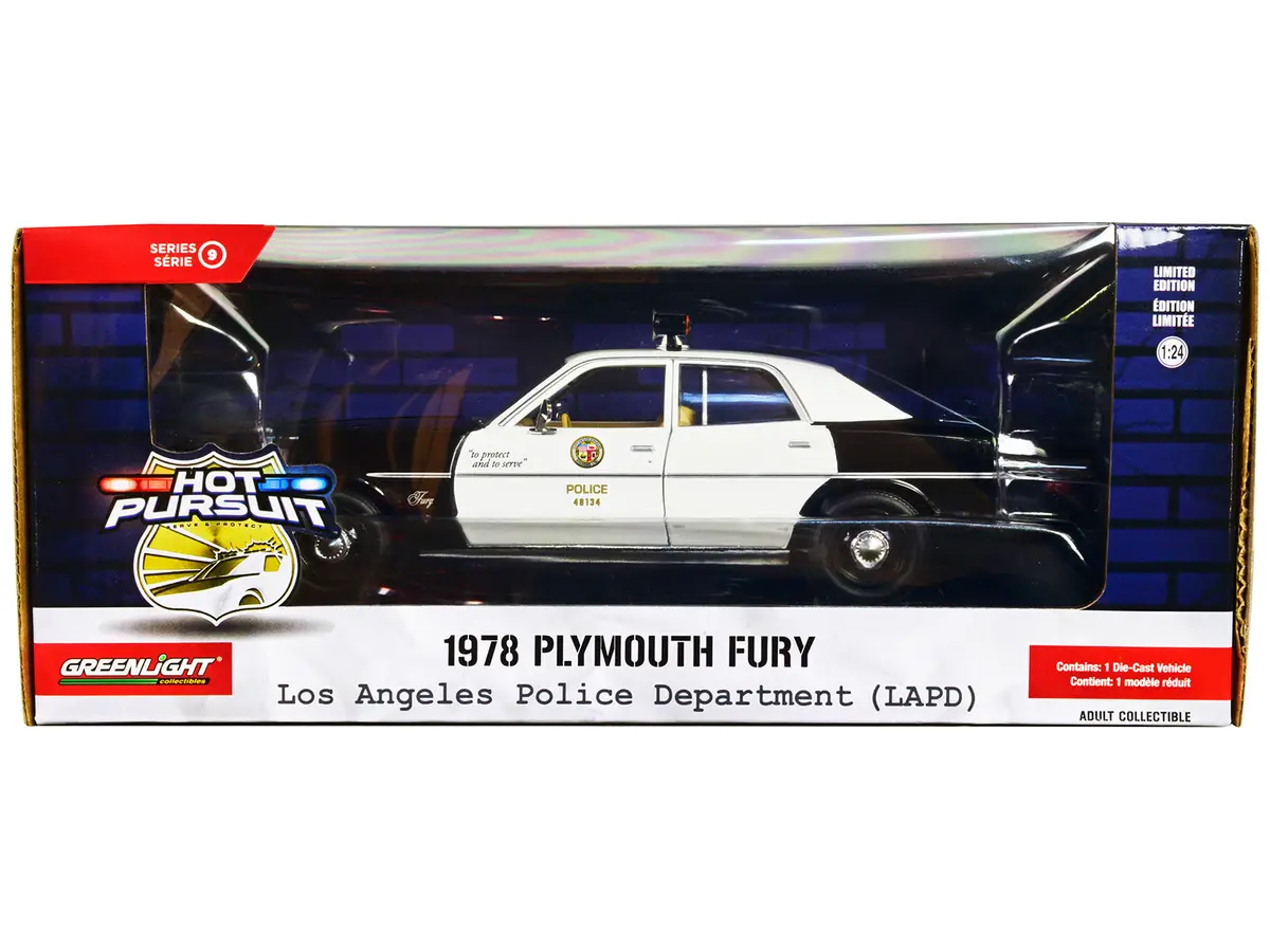 1978 Plymouth Fury Black And White "Lapd (Los Angeles Police Department)" "Hot Pursuit" Series 9 1/24 Diecast Model Car By Greenlight 1