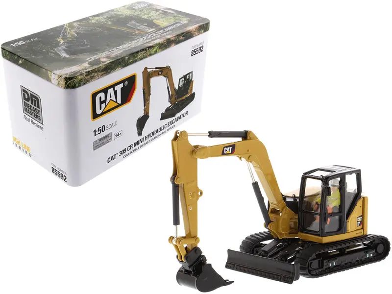 Cat Caterpillar 309 Cr Next Generation Mini Hydraulic Excavator With Work Tools And Operator High Line Series 1/50 Diecast Model By Diecast Masters 1