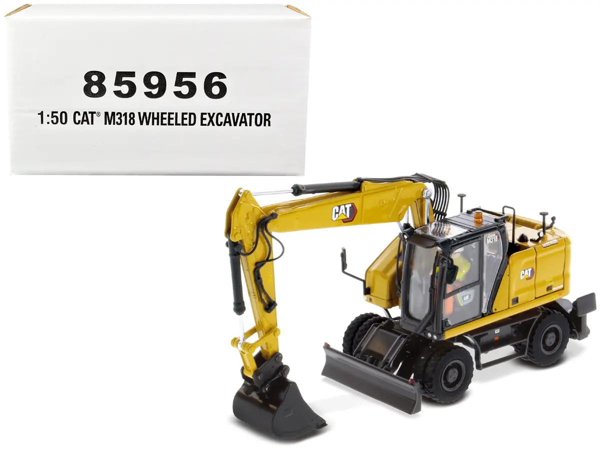 Cat Caterpillar M318 Wheeled Excavator Yellow With Operator High Line Series 1/50 Diecast Model By Diecast Masters 1