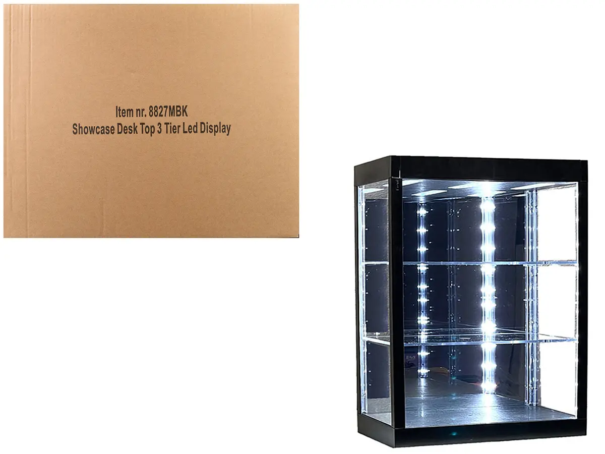 Showcase 3 Tier Display Case With Mirror Back Panel And Led Lights For 1/64-1/18  Scale Models 1