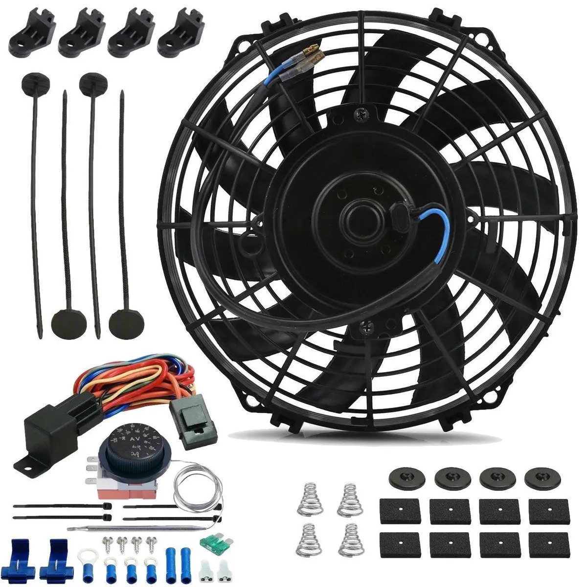 9 Inch 90W Electric Cooling Fan Adjustable Thermostat Wiring Switch Kit 1