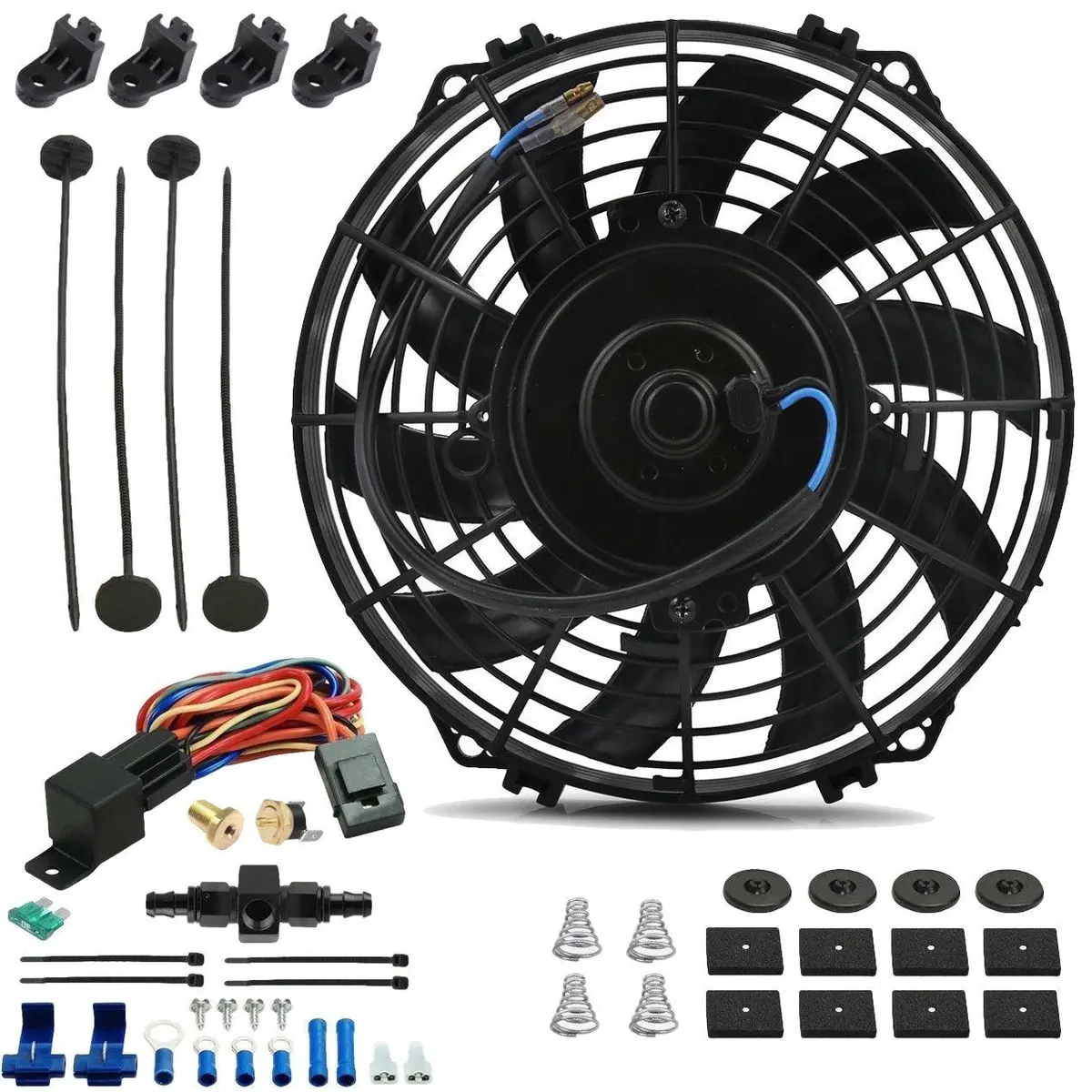 9 Inch 90W Electric Cooler Fan In-Hose Thermostat Temperature Switch Kit 1
