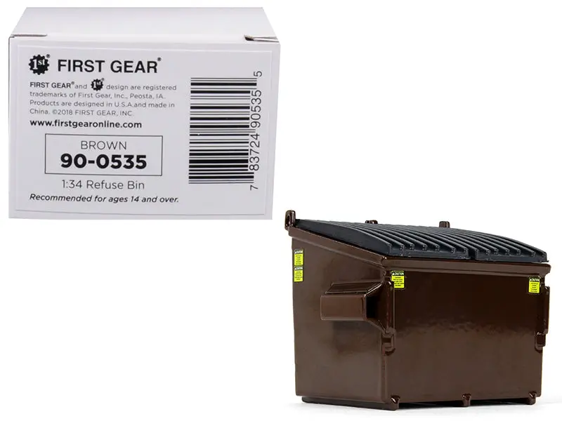 Refuse Trash Bin Brown 1/34 Diecast Model By First Gear 1