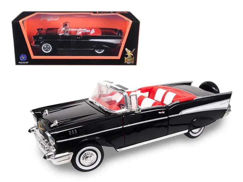 1957 Chevrolet Bel Air Convertible Black 1/18 Diecast Model Car By Road Signature 1