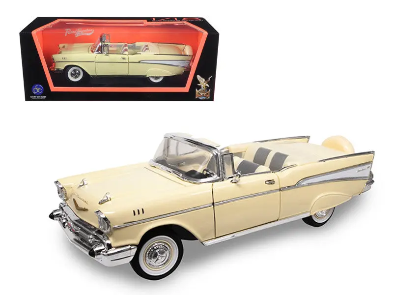 1957 Chevrolet Bel Air Convertible Cream 1/18 Diecast Model Car By Road Signature 1