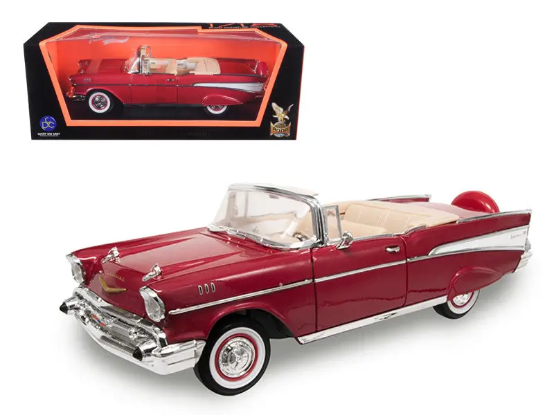 1957 Chevrolet Bel Air Convertible Red 1/18 Diecast Model Car By Road Signature 1