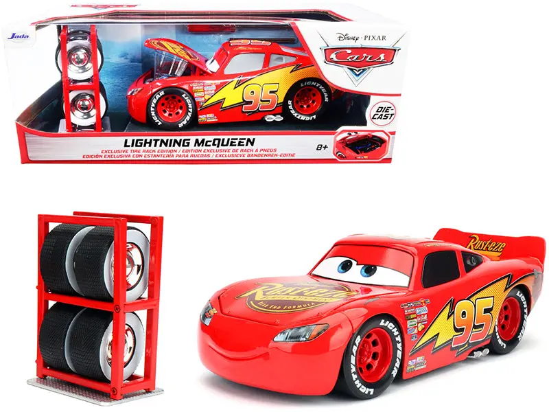 Lightning Mcqueen #95 Red With Extra Wheels Disney & Pixar "Cars" Movie "Hollywood Rides" Series Diecast Model Car By Jada 1
