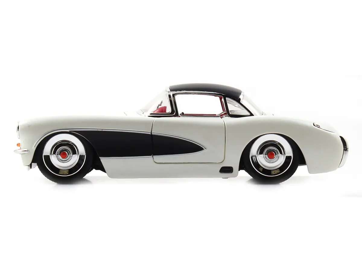 1957 Chevrolet Corvette Satin Cream Metallic With Matte Black Top And Side 1/24 Diecast Model Car By Jada 2