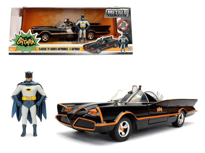 1966 Classic Tv Series Batmobile With Diecast Batman And Plastic Robin 1/24 Diecast Model Car By Jada 1