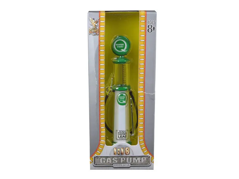 "Quaker State" Vintage Cylinder Gas Pump Replica 1/18 Diecast Model By Road Signature 1