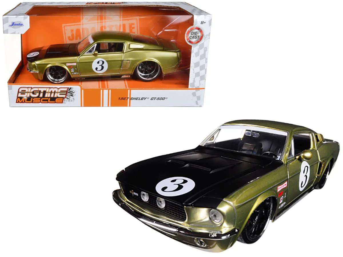 1967 Ford Shelby Gt-500 #3 Gold With Matte Black Hood "Big Time Muscle" 1/24 Diecast Model Car By Jada 1