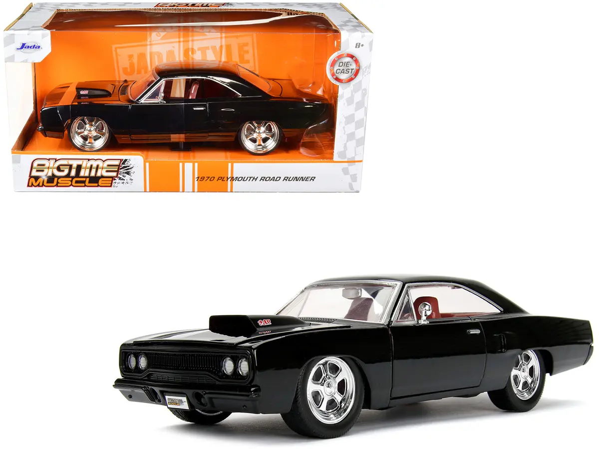 1970 Plymouth Road Runner 440 Black With Red Interior "Bigtime Muscle" Series 1/24 Diecast Model Car By Jada 1