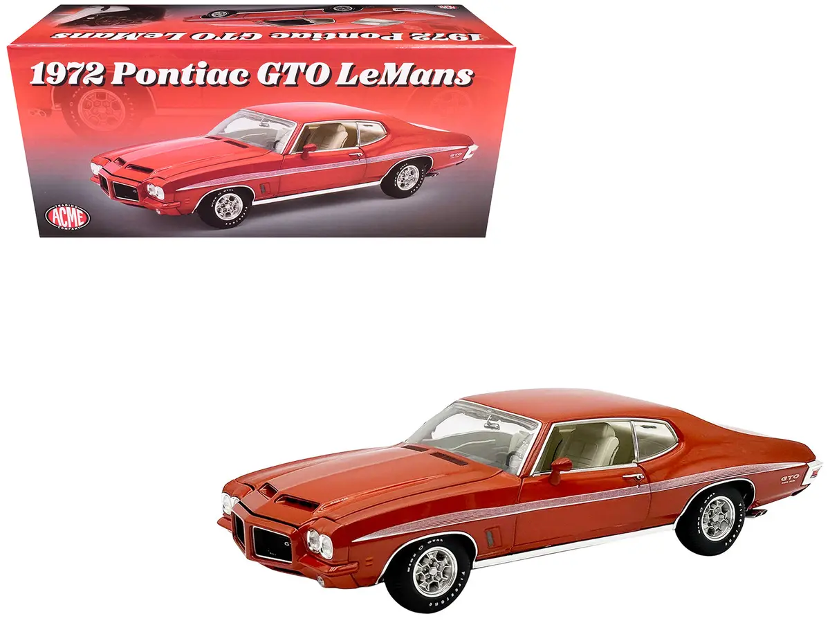 1972 Pontiac Gto Lemans Sundance Orange Metallic With Gto Stripes Limited Edition To 342 Pieces Worldwide 1/18 Diecast Model Car By Acme 1
