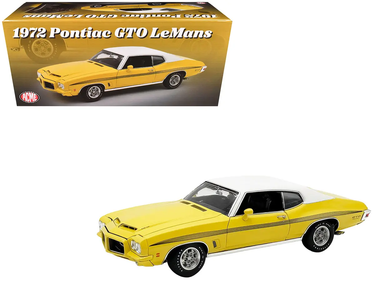 1972 Pontiac Gto Lemans Monarch Yellow With Gto Stripes And White Vinyl Top Limited Edition To 264 Pieces Worldwide 1/18 Diecast Model Car By Acme 1
