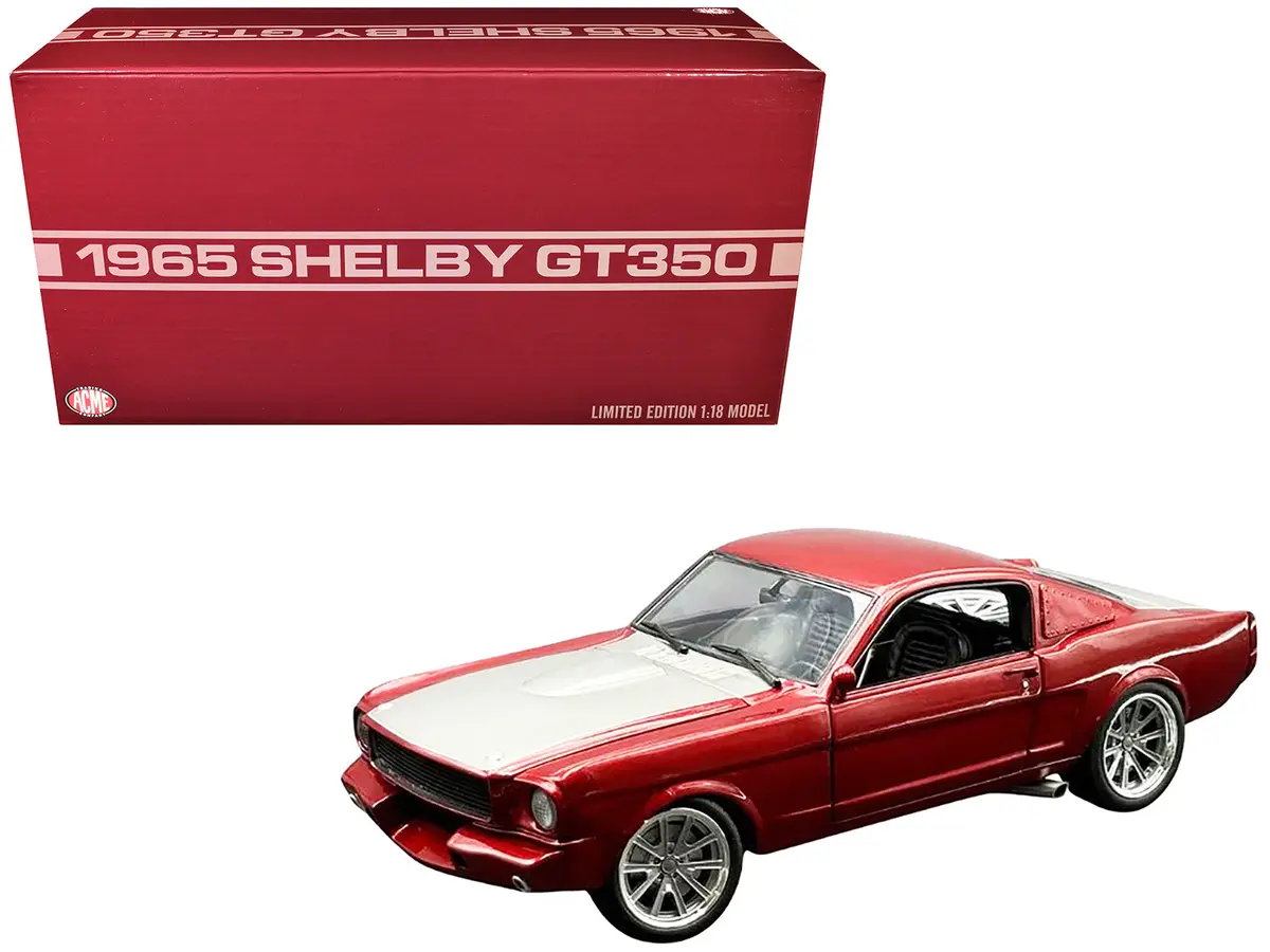 1965 Shelby Gt350r Pro Touring Red Metallic With Silver Hood And Trunk Limited Edition To 350 Pieces Worldwide 1/18 Diecast Model Car By Acme 1