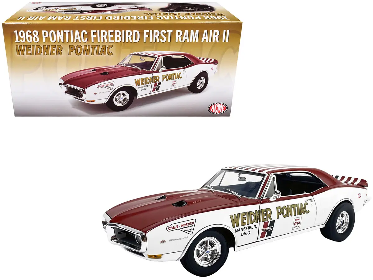 1968 Pontiac Firebird "First Ram Air Ii - Weidner Pontiac" White And Red With Stripes Limited Edition To 306 Pieces Worldwide 1/18 Diecast Model Car By Acme 1