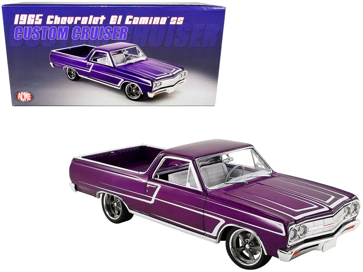 1965 Chevrolet El Camino Ss "Custom Cruiser" Purple Metallic With White Graphics Limited Edition To 678 Pieces Worldwide 1/18 Diecast Model By Acme 1