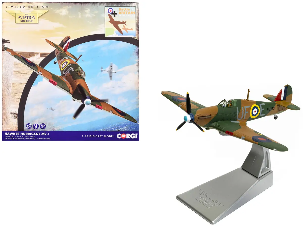 Hawker Hurricane Mk.I Fighter Aircraft "Pilot Officer William 'Billy' Fiske No. 601 Squadron Battle Of Britain" (1940) British Royal Air Force "The Aviation Archive" Series 1/72 Diecast Model By Corgi 1