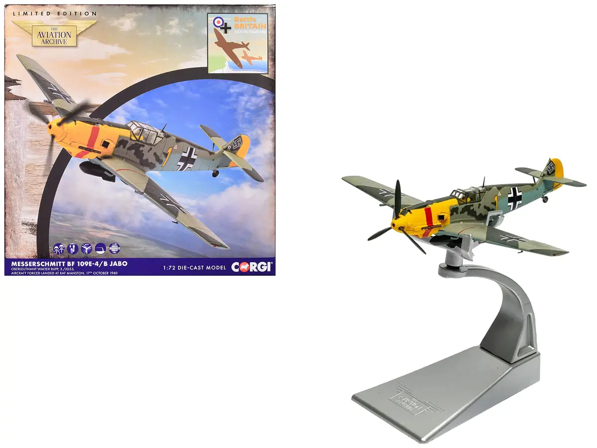 Messerschmitt Bf 109E-4/B Jabo Fighter-Bomber Aircraft "Oberleutnant Walter Rupp 3./Jg53 Raf Manston Battle Of Britain" (1940) German Luftwaffe "The Aviation Archive" Series 1/72 Diecast Model By Corgi 1