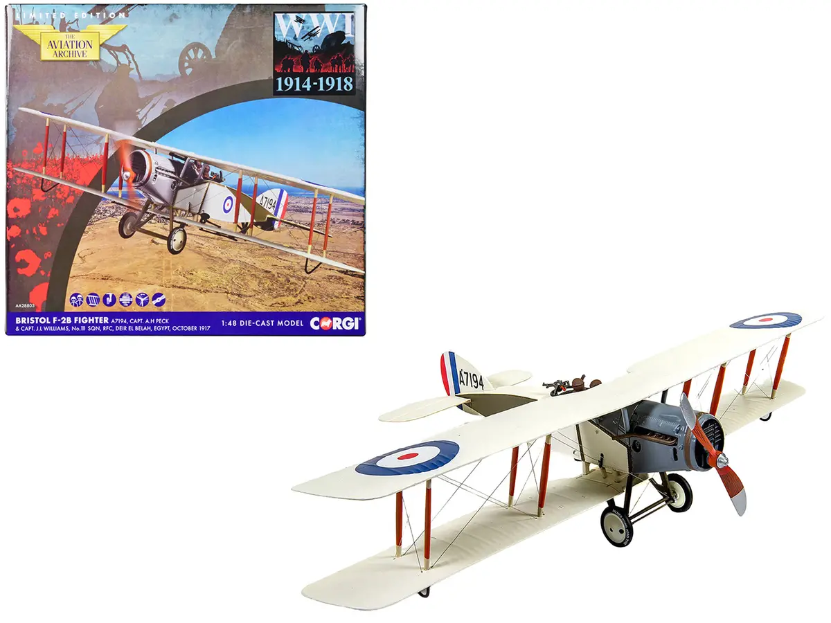 Bristol F-2B Fighter Aircraft "A7194 Capt. Arthur H Peck & Capt. John Jl Williams No.111 Squadron Egypt" (1917) Royal Flying Corps "The Aviation Archive" Series 1/48 Diecast Model By Corgi 1