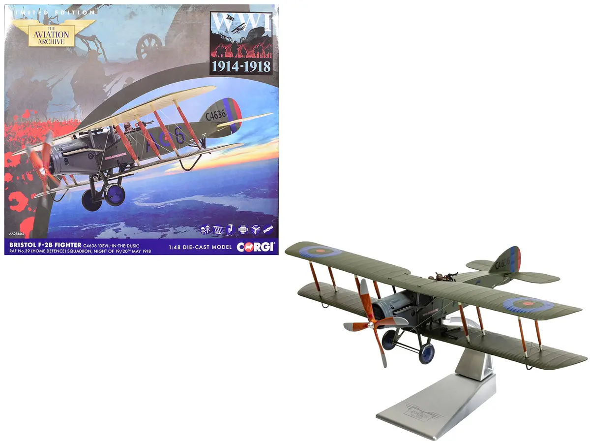 Bristol F-2B Fighter Aircraft "C4636 Devil-In-The-Dusk No. 39 Squadron" (1918) Royal Flying Corps "The Aviation Archive" Series 1/48 Diecast Model By Corgi 1