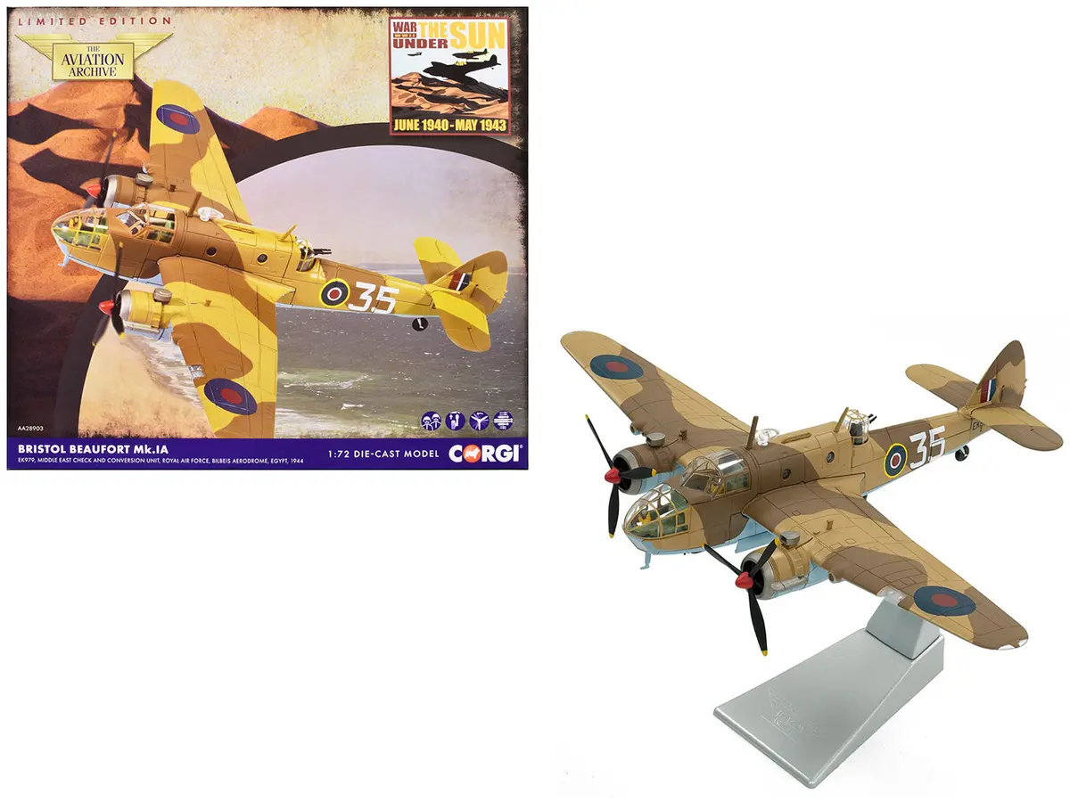 Bristol Beaufort Mkia Bomber Aircraft "Ek979 Middle East Check And Conversion Unit" (1944) British Royal Air Force "The Aviation Archive" Series 1/72 Diecast Model By Corgi 1