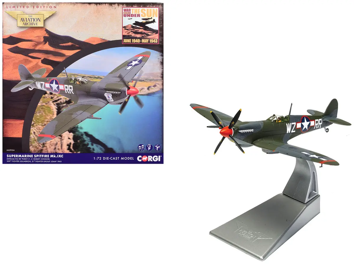 Supermarine Spitfire Mkixc Fighter Aircraft "Porky Ii Lt Robert Connor 309Th Fighter Squadron 31St Fighter Group" (1943) United States Army Air Forces "The Aviation Archive" Series 1/72 Diecast Model By Corgi 1